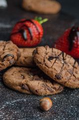 Chocolate cookies with strawberries