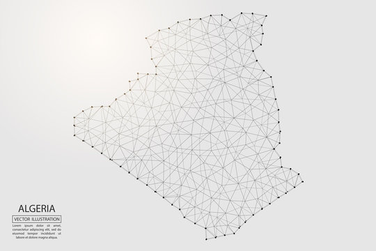A map of Algeria consisting of 3D triangles, lines, points, and connections. Vector illustration of the EPS 10.