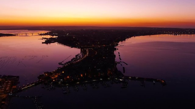 Spectacular, fantastic aerial shot of the dawn of taranto