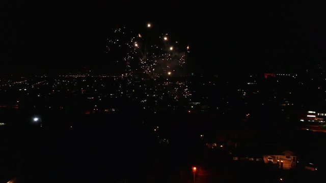Aerial Footage of Chinese New Year fireworks celebration. 4k