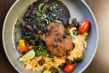 Beans and Rice Bowl with Cilantro and Tomatoes