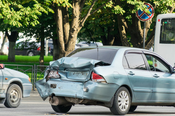 photo of the car after a traffic accident.