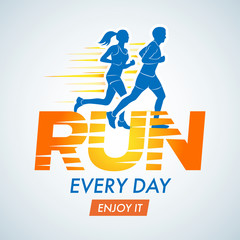 Run club logo template poster. Sport logotype template, sports club, running club and fitness vector logo design template. Man and woman fitness. 