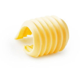 Butter curl or butter roll isolated on white background