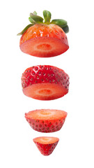 strawberry slices vertically above each other on a white isolated background