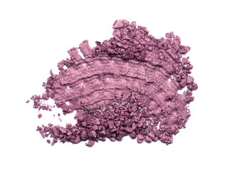 Dry crushed violet eye shadows as sample of cosmetic product isolated on white