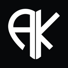 Two letters A and K forming heart shape monogram