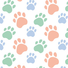 Naklejka na ściany i meble Paws pattern. Desigh for pets. Simple composition. Print for textiles and posters of veterinary clinics. Silhouette of blue cute paws. I love animals, my pet, my dog and cat. Flat design. Vector Eps8