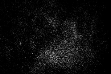 White Grainy Texture Isolated On Black Background. Dust Overlay. Light Coloured Noise Granules. Snow Vector Elements. Digitally Generated Image. Illustration, Eps 10.