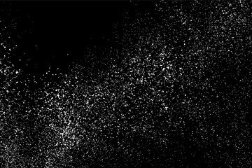 White Grainy Texture Isolated On Black Background. Dust Overlay. Light Coloured Noise Granules. Snow Vector Elements. Digitally Generated Image. Illustration, Eps 10.