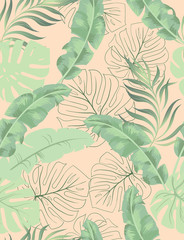 Tropical vector seamless background. Jungle pattern with monstera palm leaves. Stock vector.	