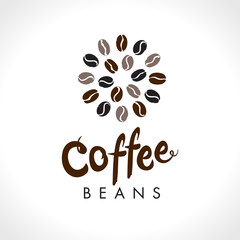 Coffee beans. Round coffee bean symbol vector logo. Flat vector round template for coffee shop.