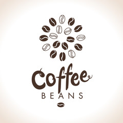 Coffee beans. Round coffee bean symbol vector logo. Flat vector round template for coffee shop.