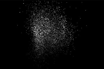 White Grainy Texture Isolated On Black Background. Dust Overlay. Light Coloured Noise Granules. Snow Vector Elements. Digitally Generated Image. Illustration, Eps 10.