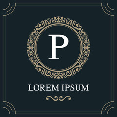 Luxury logo template, Initial letter type P on blue background, vector illustration