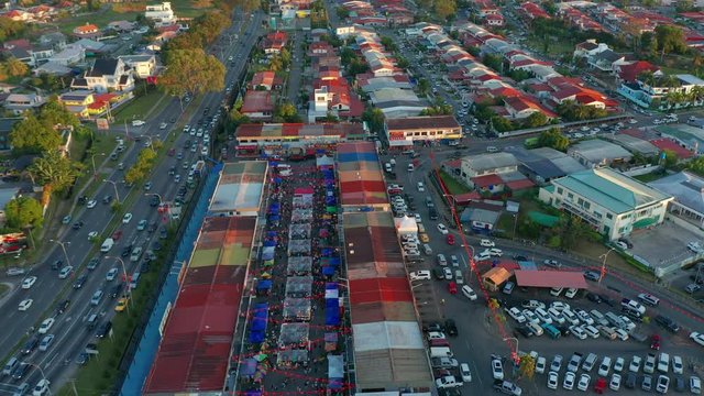 Aerial footage of local lifestyle during golden hour sunset in Foh Sang Kota Kinabalu, Sabah, Malaysia