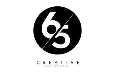 65 6 5 Number Logo Design with a Creative Cut and Black Circle Background. - obrazy, fototapety, plakaty