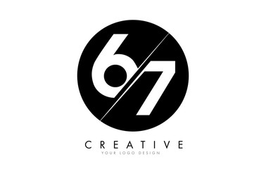 67 6 7 Number Logo Design with a Creative Cut and Black Circle Background.
