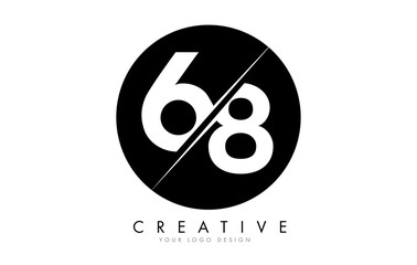 68 6 8 Number Logo Design with a Creative Cut and Black Circle Background.