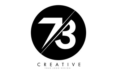 73 7 3 Number Logo Design with a Creative Cut and Black Circle Background.