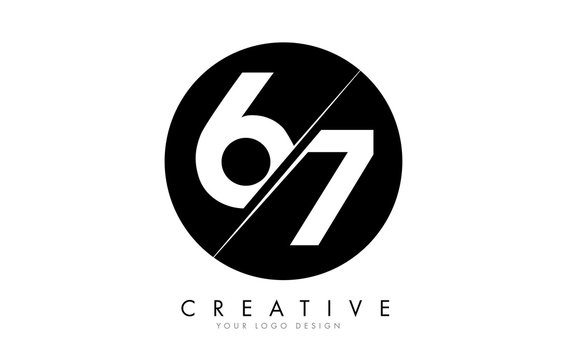67 6 7 Number Logo Design with a Creative Cut and Black Circle Background.