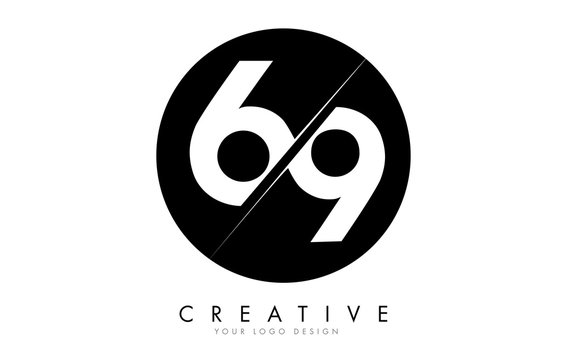 69 6 9 Number Logo Design with a Creative Cut and Black Circle Background.