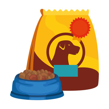 Dish And Bag For Food Dog Isolated Icon Vector Illustration Design