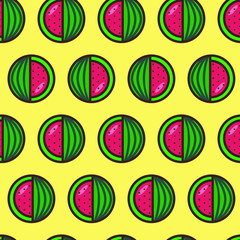 seamless watermelon pattern on a yellow background. Vector illustration in flat st