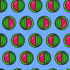seamless watermelon pattern on a blue background. Vector illustration in flat st