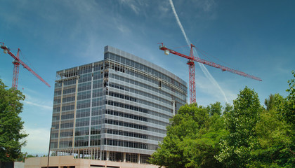 A new building under construction at end of closed road