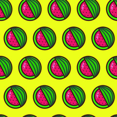 seamless watermelon pattern on a yellow background. Vector illustration in flat style