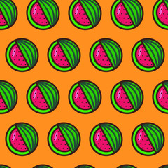 seamless watermelon pattern on a orange background. Vector illustration in flat style