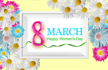  Greeting card on March 8 with beautiful flowers. Congratulations on International Women 's Day