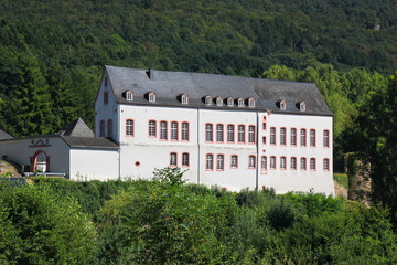 Baroque castle of Bollendorf village seen from Luxembourg, Eifel region in Germany
