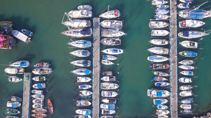 Marina with anchor Yachts and Sailboat. 