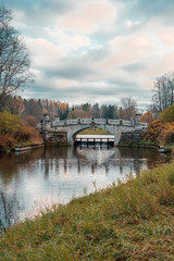 Postcard with nature autumn landscape and landscape in the Park of Pavlovsk, Leningrad region.