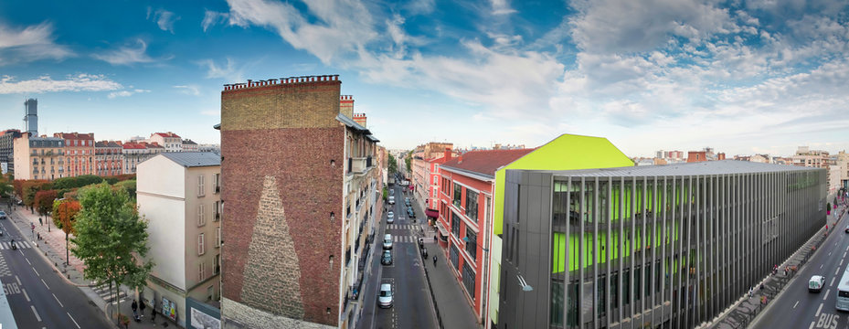 View of some streets of Clichy, a commune in the northwestern suburbs of Paris, France. It is located on the Seine, 6.4 km from the centre of Paris. In 2017, it had a population of 61,070.