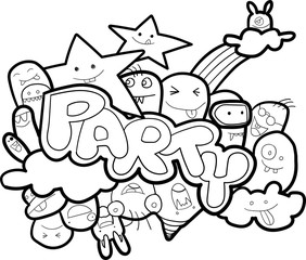doodle party set. Vector illustration of Celebration party carnival festive icons set. Hand drawn, Sketch icons for invitation,  poster