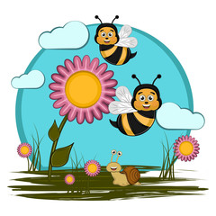 Happy bees and snail