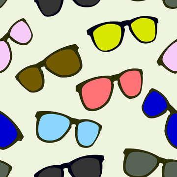Sunglasses Seamless pattern. Tourism, Holiday and Exotic fashion trend and textile design. Repeated vector illustration.