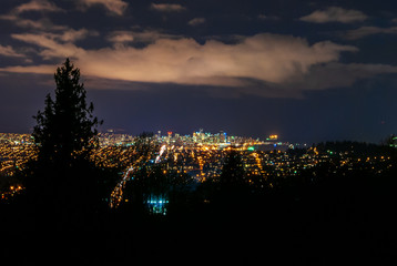 Cityscape Night. Evening illumination in Vancouver, Canada.