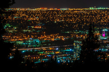 Cityscape Night. Evening illumination in Vancouver, Canada.