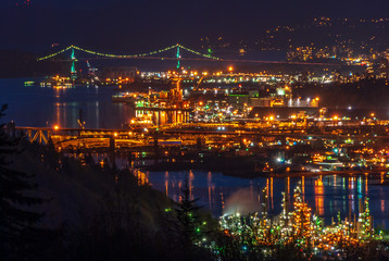 Cityscape Night. Evening illumination in Vancouver, Canada.