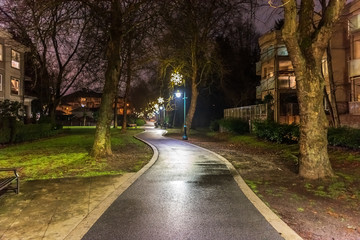 A Night in the Park. Late Spring Night in the Park. River and Park Alley.