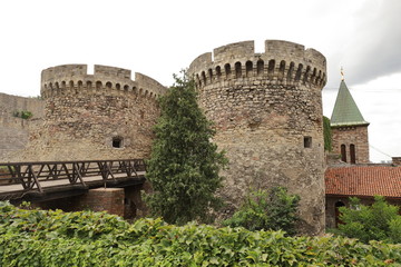 Fototapeta na wymiar Towers of Zindan Gate and church Ruzica at Belgrade's Fortress