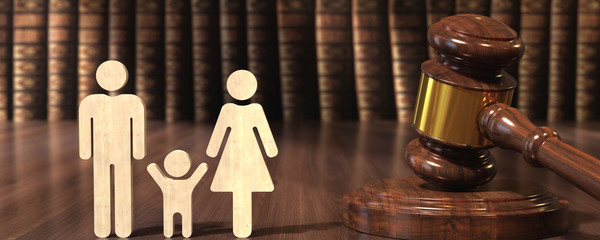 Wooden gavel and books - family law