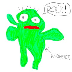 Kids drawing green boo monster 