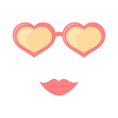Heart shape sunglasses and lips vector illustration