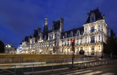 The town hall of Paris at night , France.