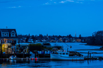 Fototapeta na wymiar Blue hour cityscape of Portsmouth, New Hampshire.